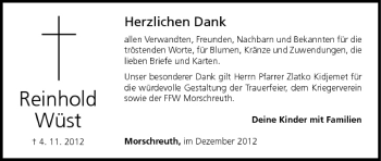 Anzeige von Reinhold Wüst von MGO