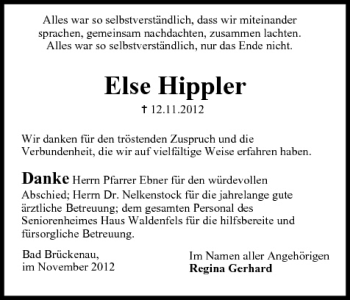 Anzeige von Else Hippler von MGO