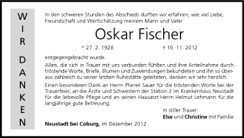 Anzeige von Oskar Fischer von MGO
