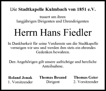 Anzeige von Hans Fiedler von MGO