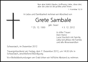 Anzeige von Grete Sambale von MGO