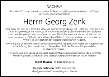 Anzeige von Georg Zenk von MGO