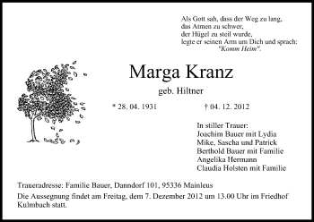 Anzeige von Marga Kranz von MGO