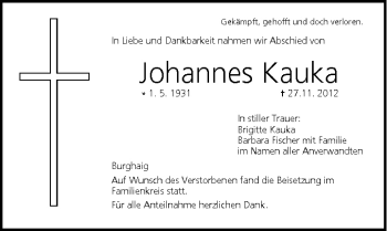 Anzeige von Johannes Kauka von MGO