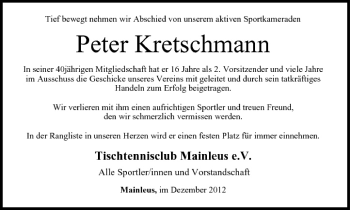 Anzeige von Peter Kretschmann von MGO