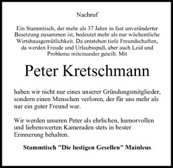 Anzeige von Peter Kretschmann von MGO
