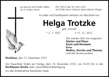 Anzeige von Helga Trotzke von MGO
