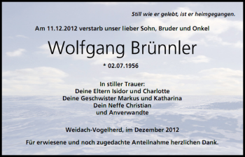 Anzeige von Wolfgang Brünnler von MGO