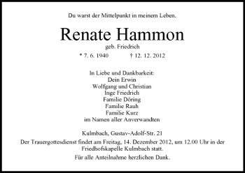 Anzeige von Renate Hammon von MGO