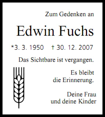 Anzeige von Edwin Fuchs von MGO