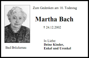 Anzeige von Martha Bach von MGO
