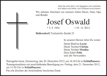 Anzeige von Josef Oswald von MGO