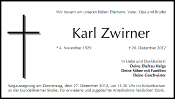 Anzeige von Karl Zwirner von MGO