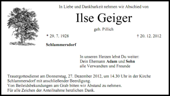 Anzeige von Ilse Geiger von MGO