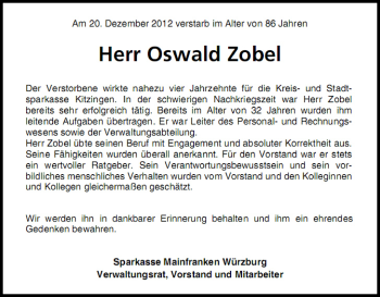 Anzeige von Oswald Zobel von MGO