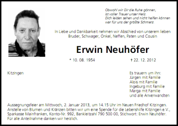 Anzeige von Erwin Neuhöfer von MGO