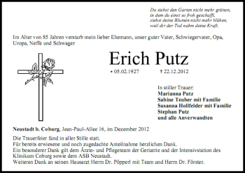 Anzeige von Erich Putz von MGO