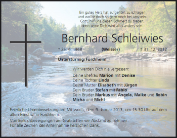 Anzeige von Bernhard Schleiwies von MGO