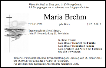 Anzeige von Maria Brehm von MGO