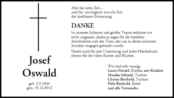 Anzeige von Josef Oswald von MGO