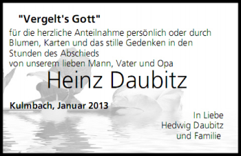 Anzeige von Heinz Daubitz von MGO