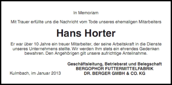 Anzeige von Hans Horter von MGO