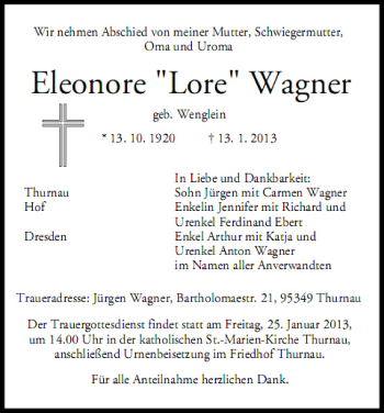 Anzeige von Eleonore Wagner von MGO
