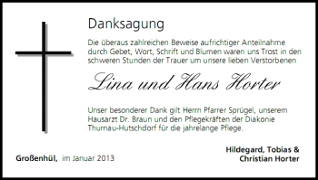 Anzeige von Lina und Hans Horter von MGO