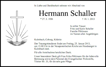 Anzeige von Hermann Schaller von MGO