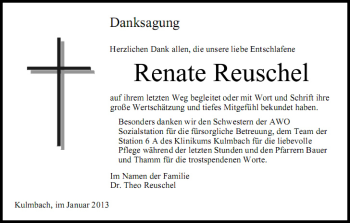 Anzeige von Renate Reuschel von MGO