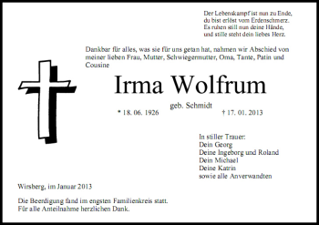 Anzeige von Irma Wolfrum von MGO