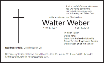 Anzeige von Walter Weber von MGO