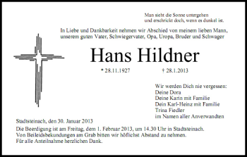 Anzeige von Hans Hildner von MGO