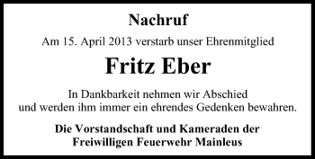 Anzeige von Fritz Eber von MGO