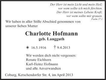 Anzeige von Charlotte Hofmann von MGO