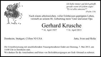 Anzeige von Gerhard Krusche von MGO