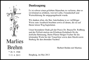 Anzeige von Marlies Brehm von MGO