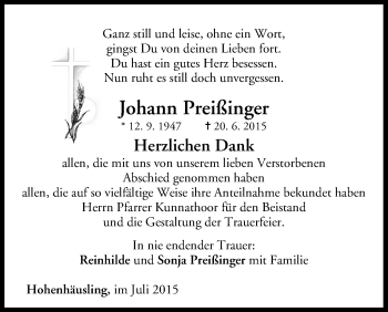 Anzeige von Johann Preißinger von MGO