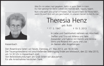 Anzeige von Theresia Henz von MGO