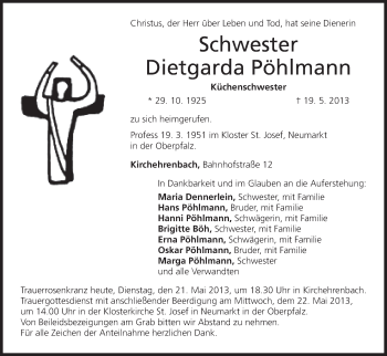 Anzeige von Dietgarda Pöhlmann von MGO
