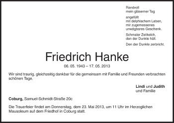 Anzeige von Friedrich Hanke von MGO