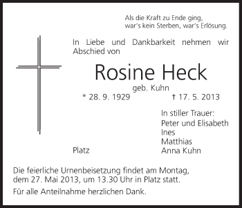 Anzeige von Rosine Heck von MGO