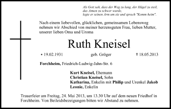 Anzeige von Ruth Kneisel von MGO