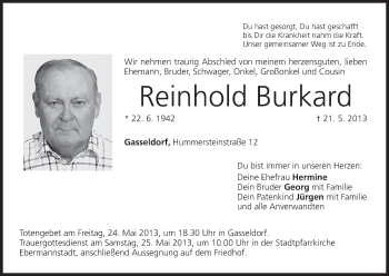 Anzeige von Reinhold Burkard von MGO