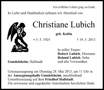 Anzeige von Christiane Lubich von MGO