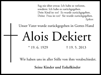 Anzeige von Alois Dekiert von MGO