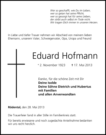 Anzeige von Eduard Hofmann von MGO