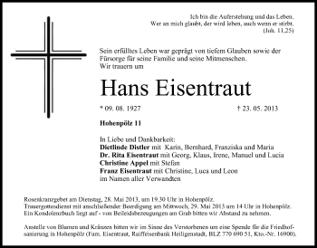 Anzeige von Hans Eisentraut von MGO