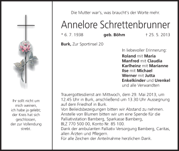 Anzeige von Annelore Schrettenbrunner von MGO