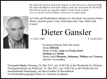 Anzeige von Dieter Gansler von MGO